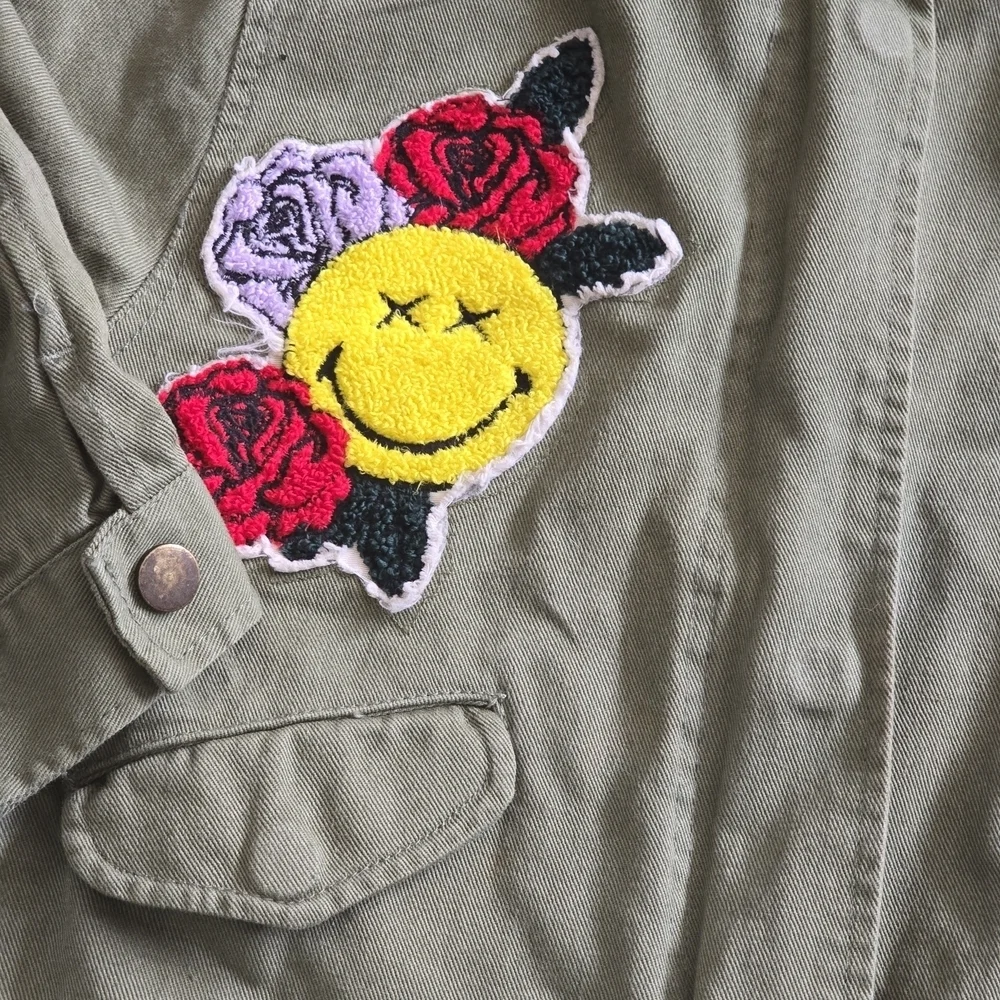 Zara Kids Green Jean Jacket with Colorful Patches